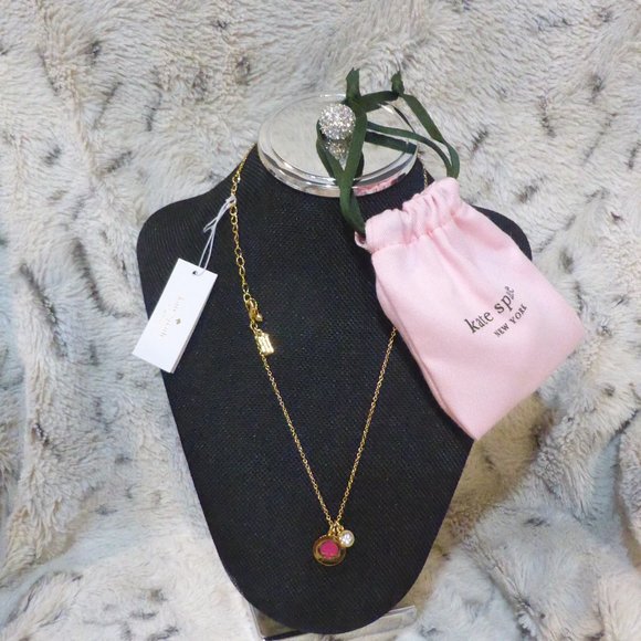 Kate Spade Spot The Spade Necklace Pink Heart NWT